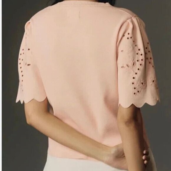 Maeve Anthropologie Scalloped Twofer Short Sleeve Sweater Tee Boxy Feminine L - Picture 3 of 9